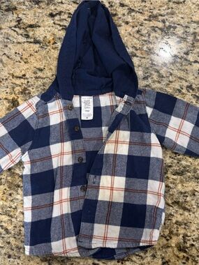 Carter's Navy, Cream & Rust Plaid Hooded Button-Up Shirt